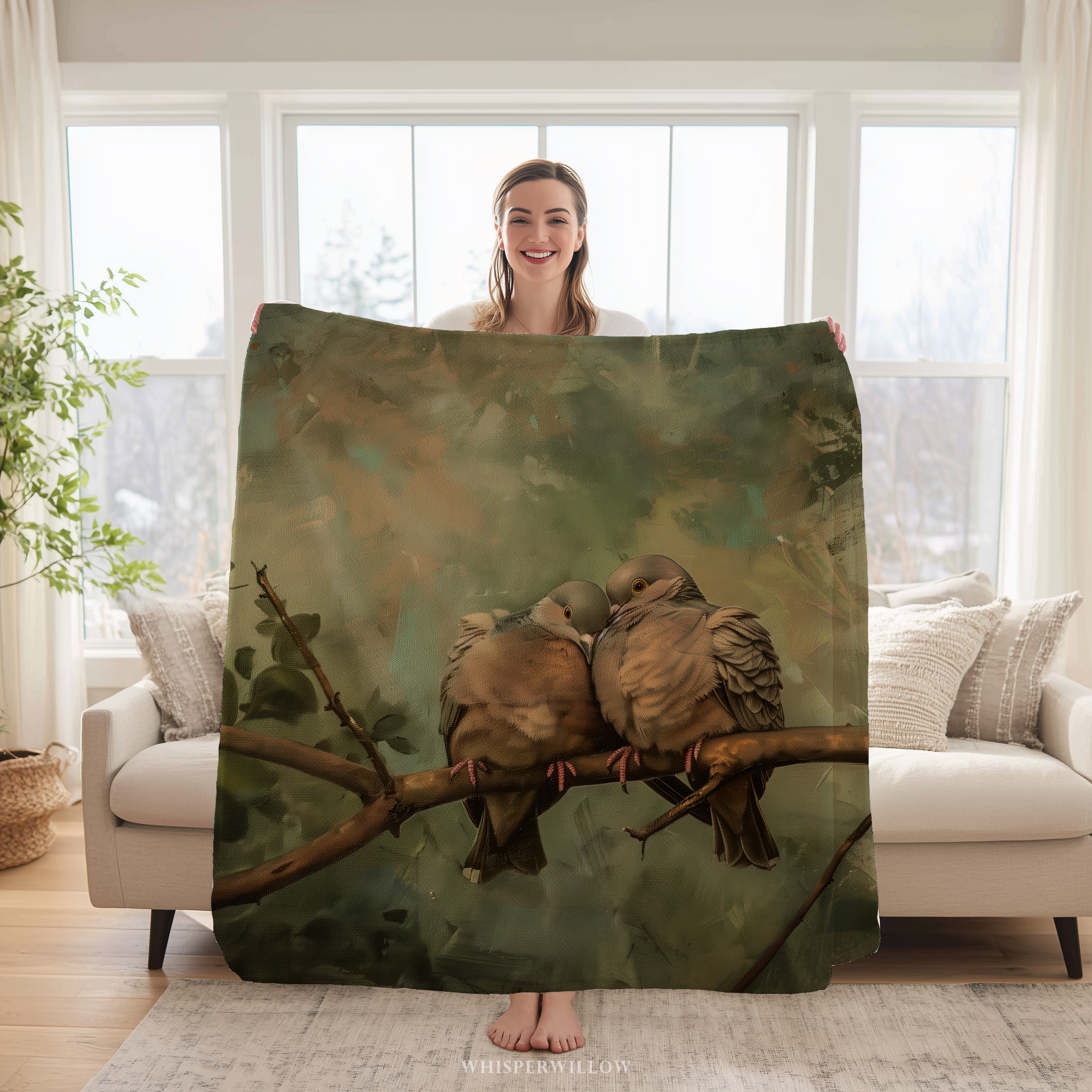 Mourning Doves Throw Blanket - Romantic Bird Art Nature Wildlife by WhisperWillow Studios Home Decor Gift