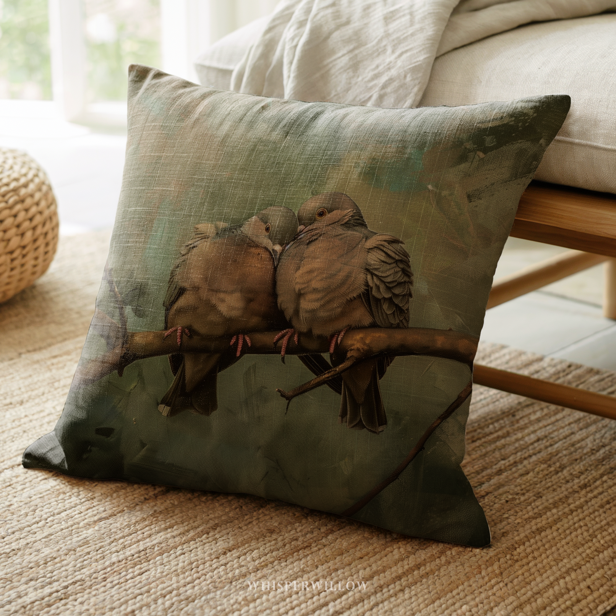 Romantic Dove Throw Pillow and Case - Nature Love Birds Decorative Cushion Wildlife Art Gift