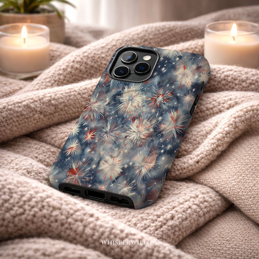Abstract Fireworks Magnetic Case | Compatible with iPhone | Patriotic Red White Blue Starburst Cover