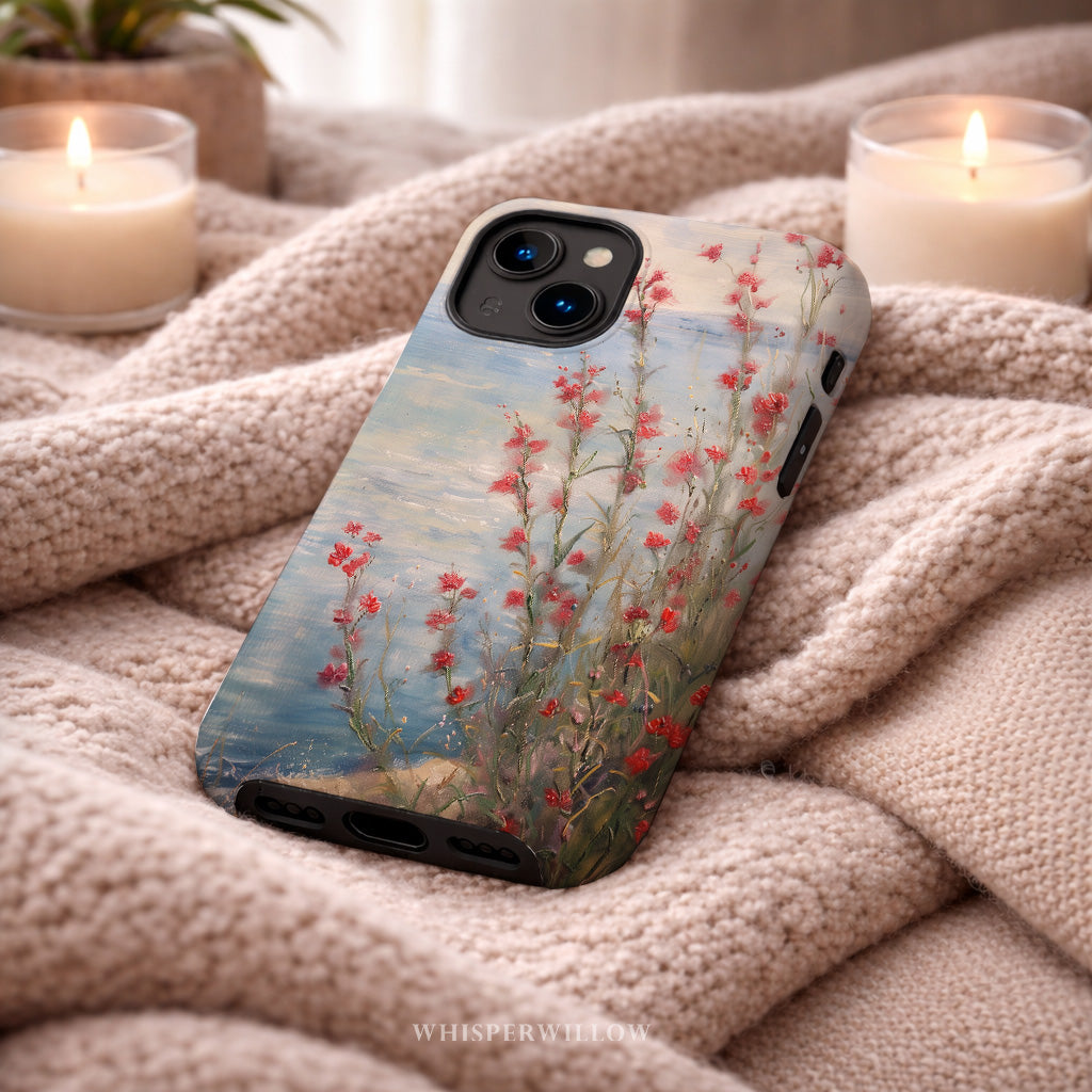 Coastal Floral Phone Case Compatible with iPhone | Aesthetic Wildflower Lake Art | Cute Nature Spring Gift
