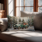 Vintage Christmas Truck Throw Pillow - Holiday Snowy Forest Cushion