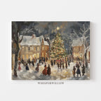 Abstract Vintage Christmas Eve Village Canvas Wall Art Holiday Home Decor Gift