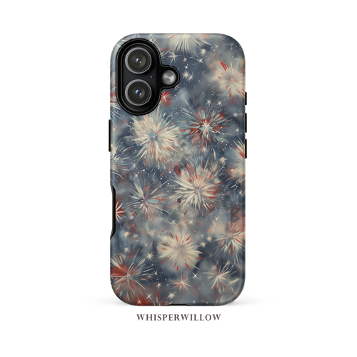 Abstract Fireworks Phone Case | Compatible with iPhone | Patriotic Red White Blue Starburst Cover Gift by WhisperWillow Studios