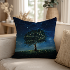 Dekokissen „Leuchtender Glühwürmchenbaum“ – Magischer Nachthimmel mit Sternenlichtern