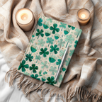 St Patrick Shamrock Hardcover Journal, Lucky Irish Botanical Clover Design, Green Teal Folk Art Notebook, 8x5.75 Lined Pages Gift