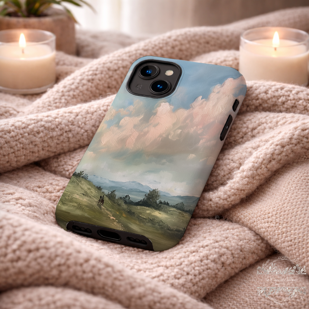 Pastel Sky Landscape Phone Case Compatible with iPhone | Colorful Countryside Rolling Hills Scenic Art Cover
