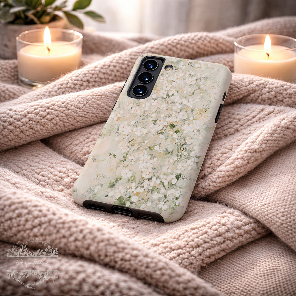 Cream White Floral Phone Case | Compatible with Samsung | Elegant Abstract Flower Art | Minimalist Aesthetic
