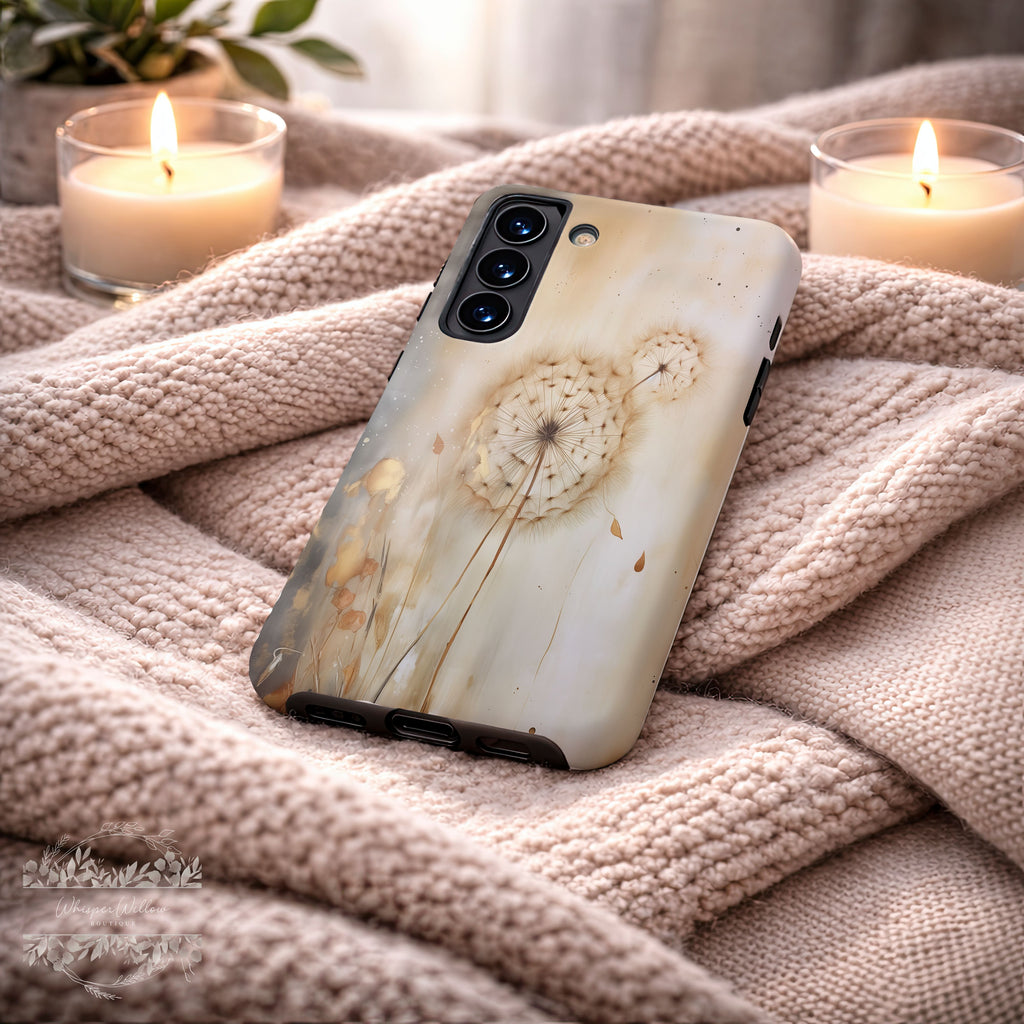 Botanical Phone Case | Dandelion Beige Neutral Art | Compatible with Samsung | Minimalist Floral Aesthetic Modern Design Gift