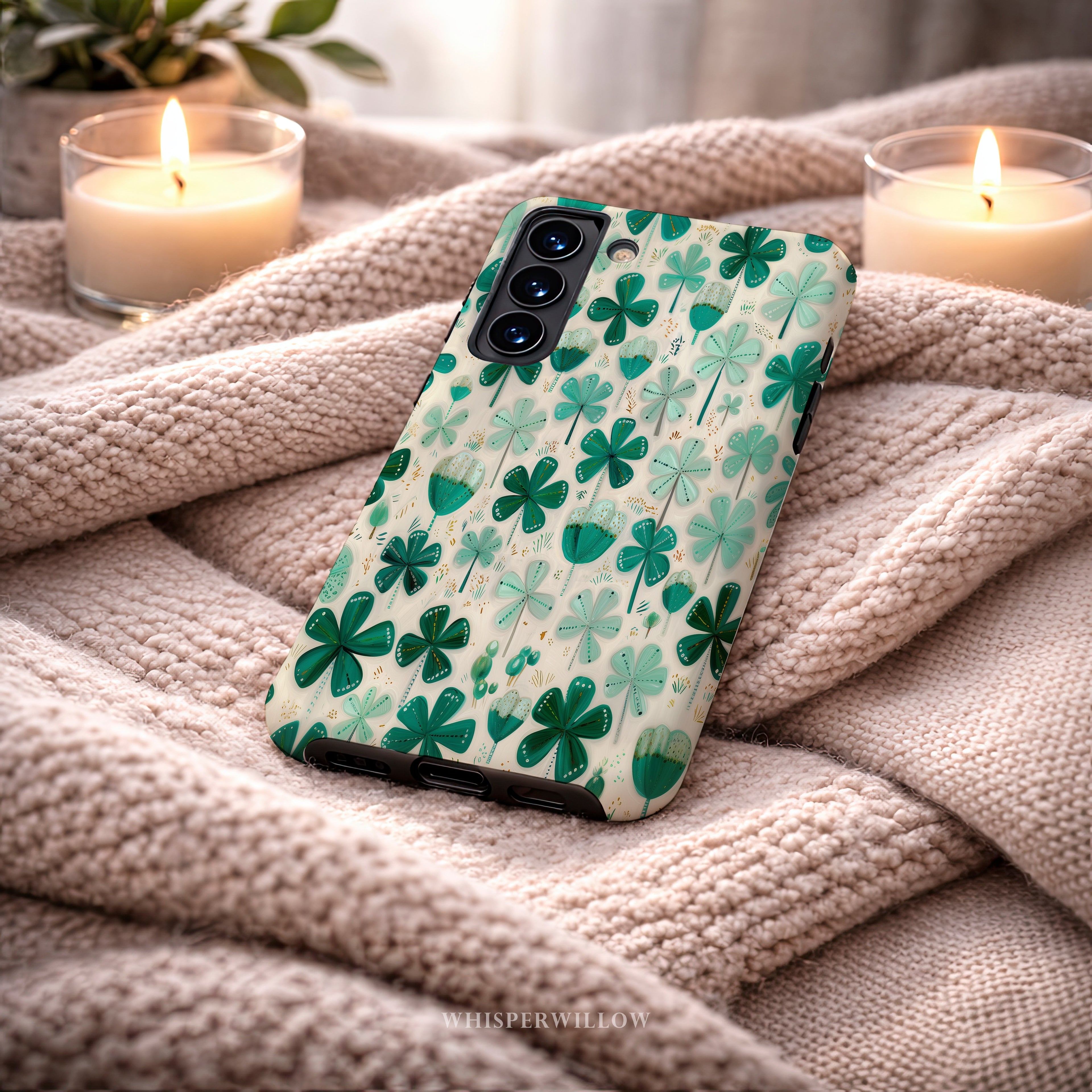 Teal Shamrock Dual Layer Phone Case | Samsung Compatible | Lucky Four Leaf Clover Cover