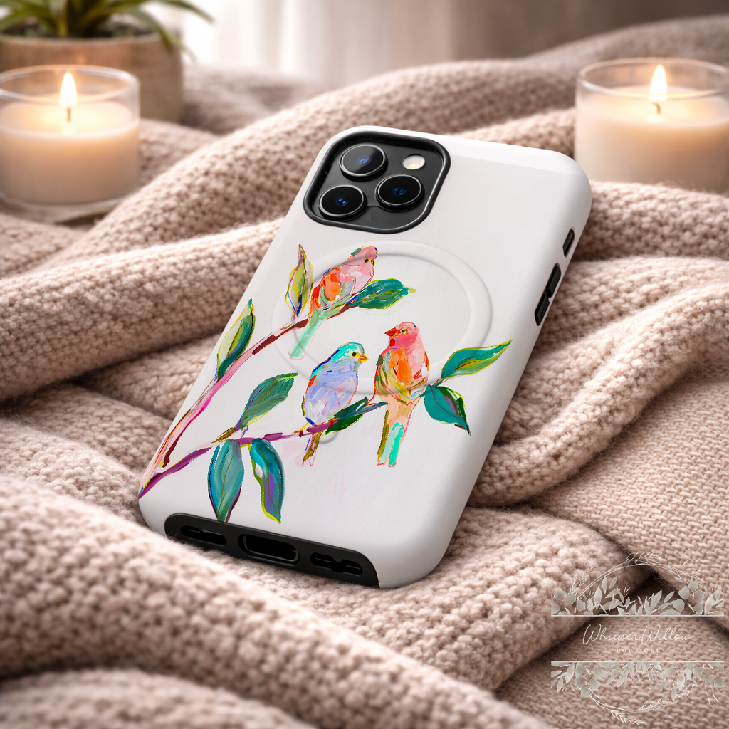 Colorful Bird Art Phone Case | Compatible with iPhone & MagSafe | Cute Aesthetic Nature Design | Songbird Lover Gift