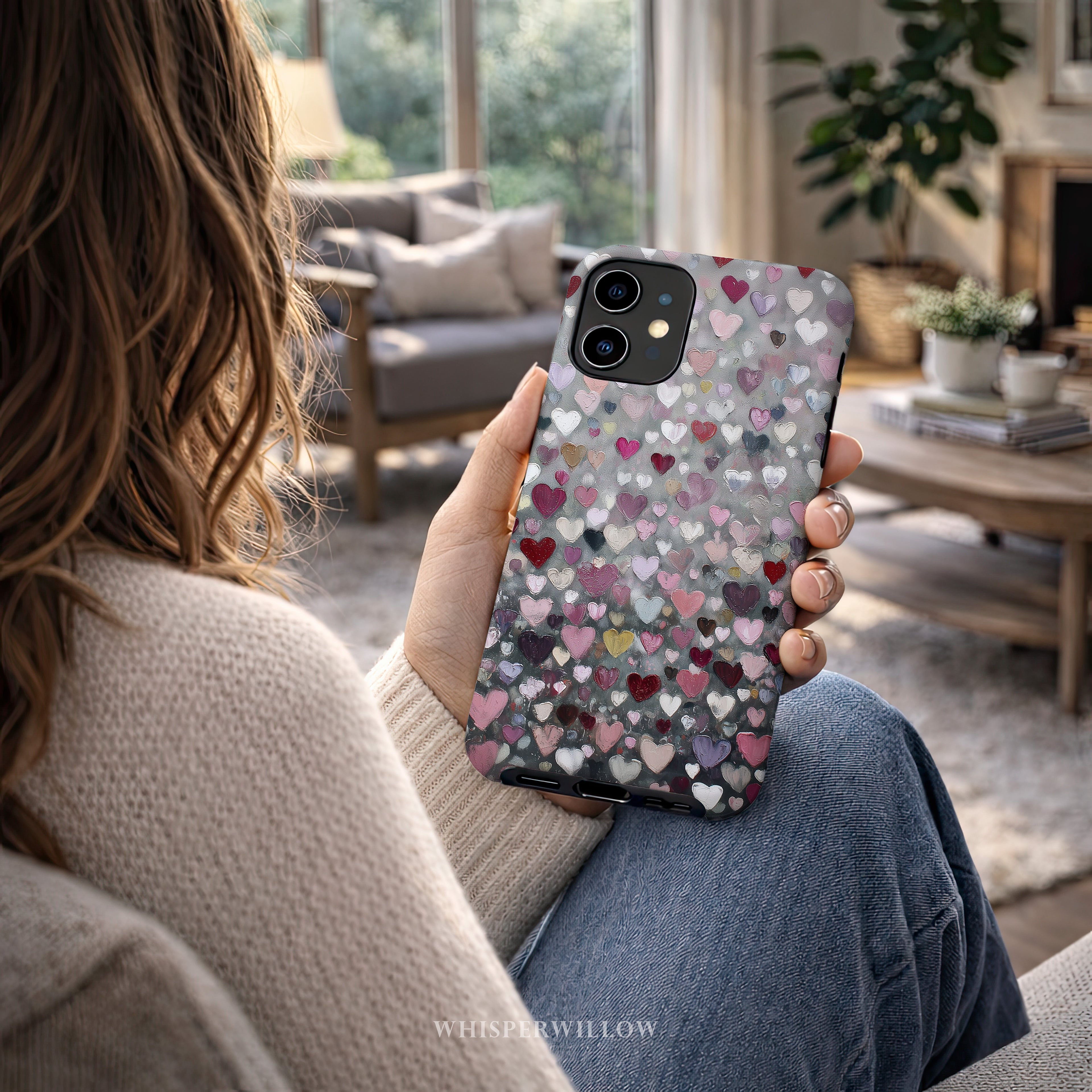Romantic Heart Pattern Phone Case | Compatible with iPhone | Pink Red Black Grey Love Cover