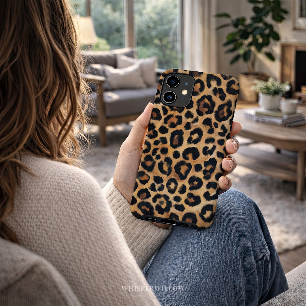 Leopard Print Dual Layer Phone Case | iPhone Compatible | Matte Protective Cover