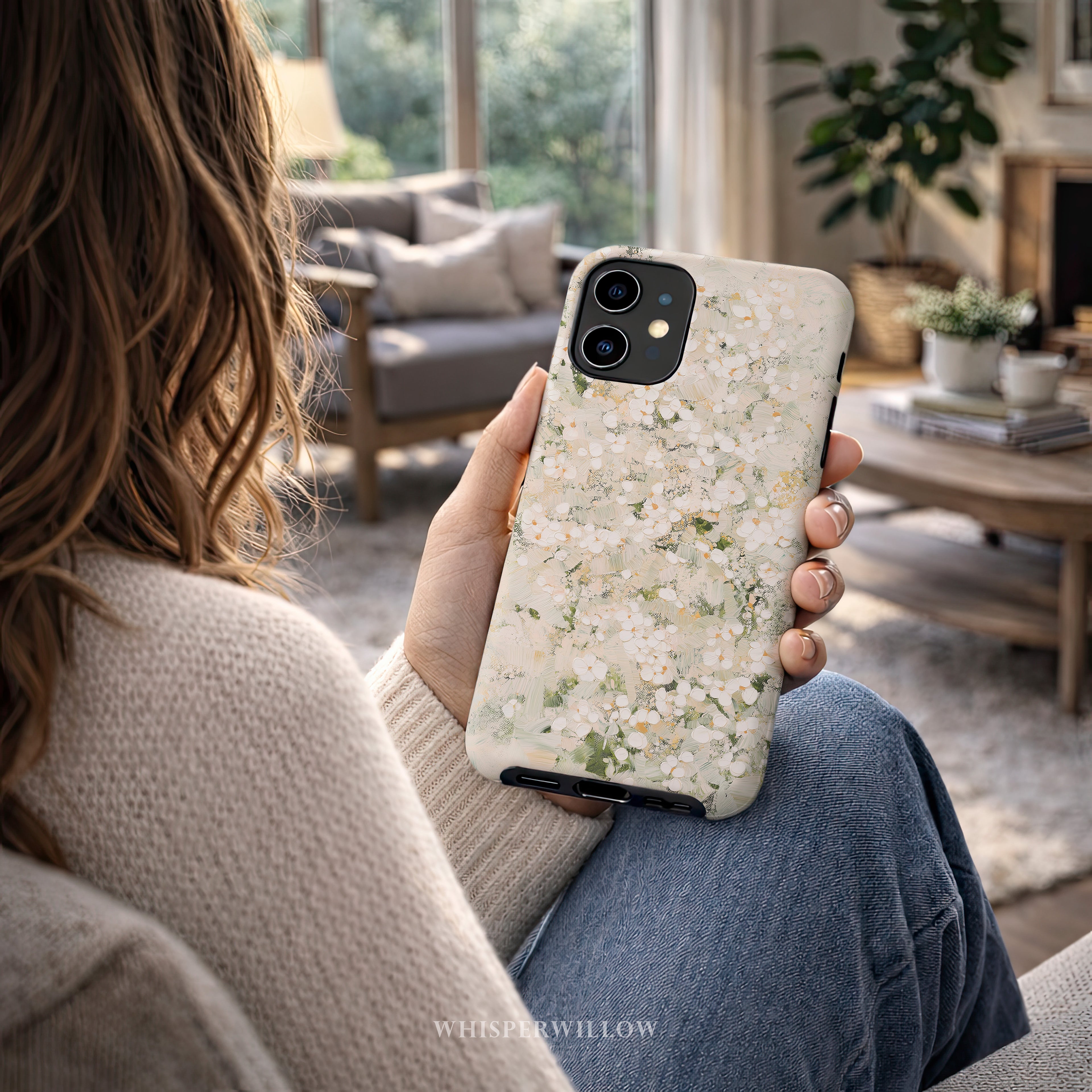 Cream Floral Phone Case | Compatible with Multiple iPhone Models | Elegant Botanical Art | Minimalist Aesthetic Design