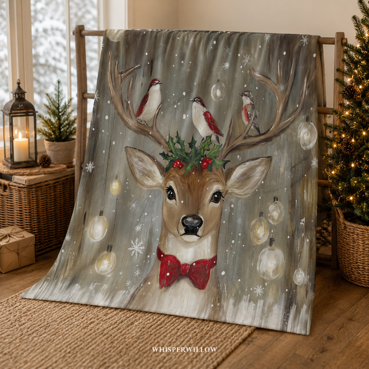 Christmas Deer Throw Blanket - Winter Holiday Reindeer Snow Gift