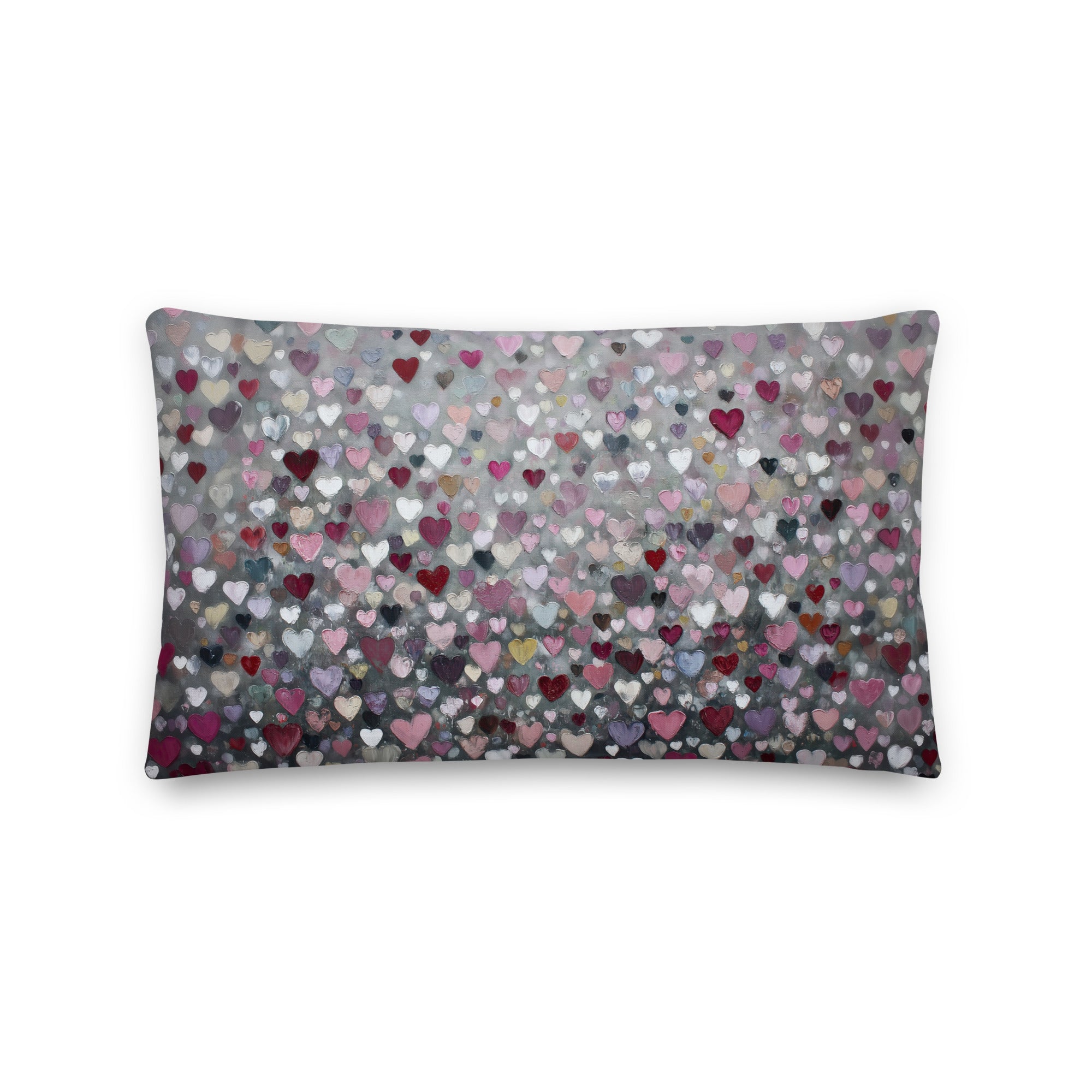 Coussin décoratif à motif cœur abstrait | Romantique | Motif amour rose, rouge et gris