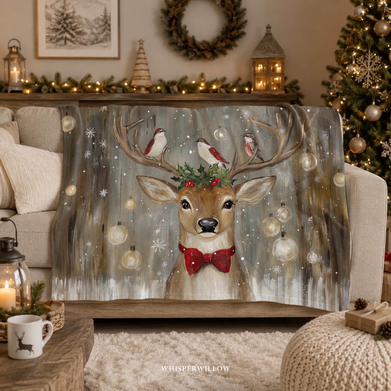 Christmas Deer Throw Blanket - Winter Holiday Reindeer Snow Gift