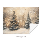 Winter Forest Throw Blanket - Snowy Trees Golden Lights Gift