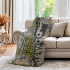 Paris Street Throw Blanket - Rainy European Boulevard Horse Carriage Gift