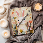 Whimsical Easter Bunny Hardcover Journal, Floral Meadow Spring Eggs Design, Cute Pastel Stationery Gift, 8x5.75 Lined Pages Gift