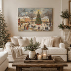 Tableau mural d'hiver sur toile | Scène de village de Noël vintage | Idée cadeau de décoration pour les fêtes