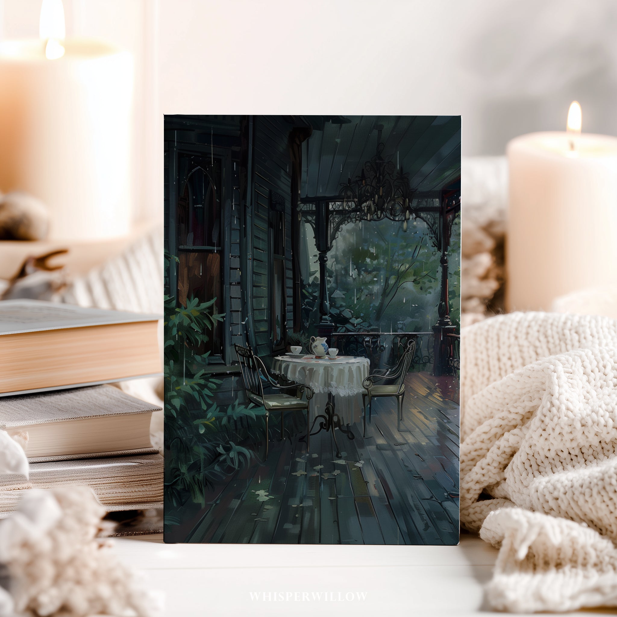 Notizbuch „Regenreiche viktorianische Veranda“ – Gotische Veranda-Teeszene, Geschenkidee für viktorianische Haushalte