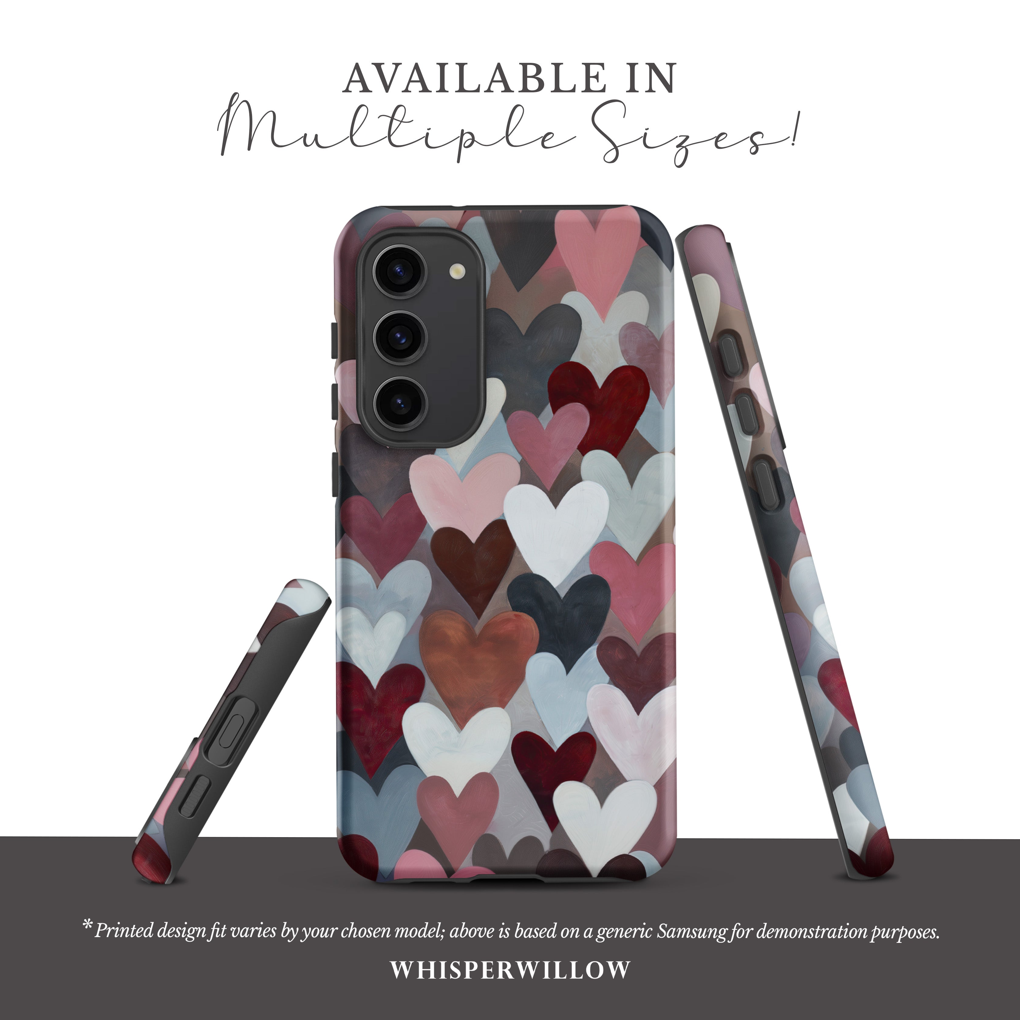 Heart Pattern Phone Case Compatible with Samsung Galaxy | Cute Aesthetic Pink Red Romantic Valentine Modern Love Art Cover