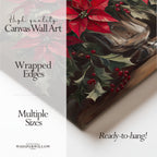 Weihnachtliches Leinwandbild | Roter Weihnachtsstern in silberner Vase | Botanische Winterdeko – Geschenkidee für Zuhause