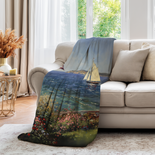 American Flag Coastal Throw Blanket - Ocean Nautical Sailboat Floral Gift