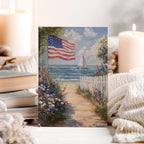 Carnet à couverture rigide drapeau américain - Motif patriotique de voilier en bord de mer, cadeau idéal pour un jardin de plage