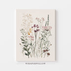 Wildflower Meadow Canvas Wall Art | Neutral Botanical Floral Illustration | Cottagecore Vintage Nature Decor | Minimalist Bedroom Artwork Home Decor by WhisperWillow Studios