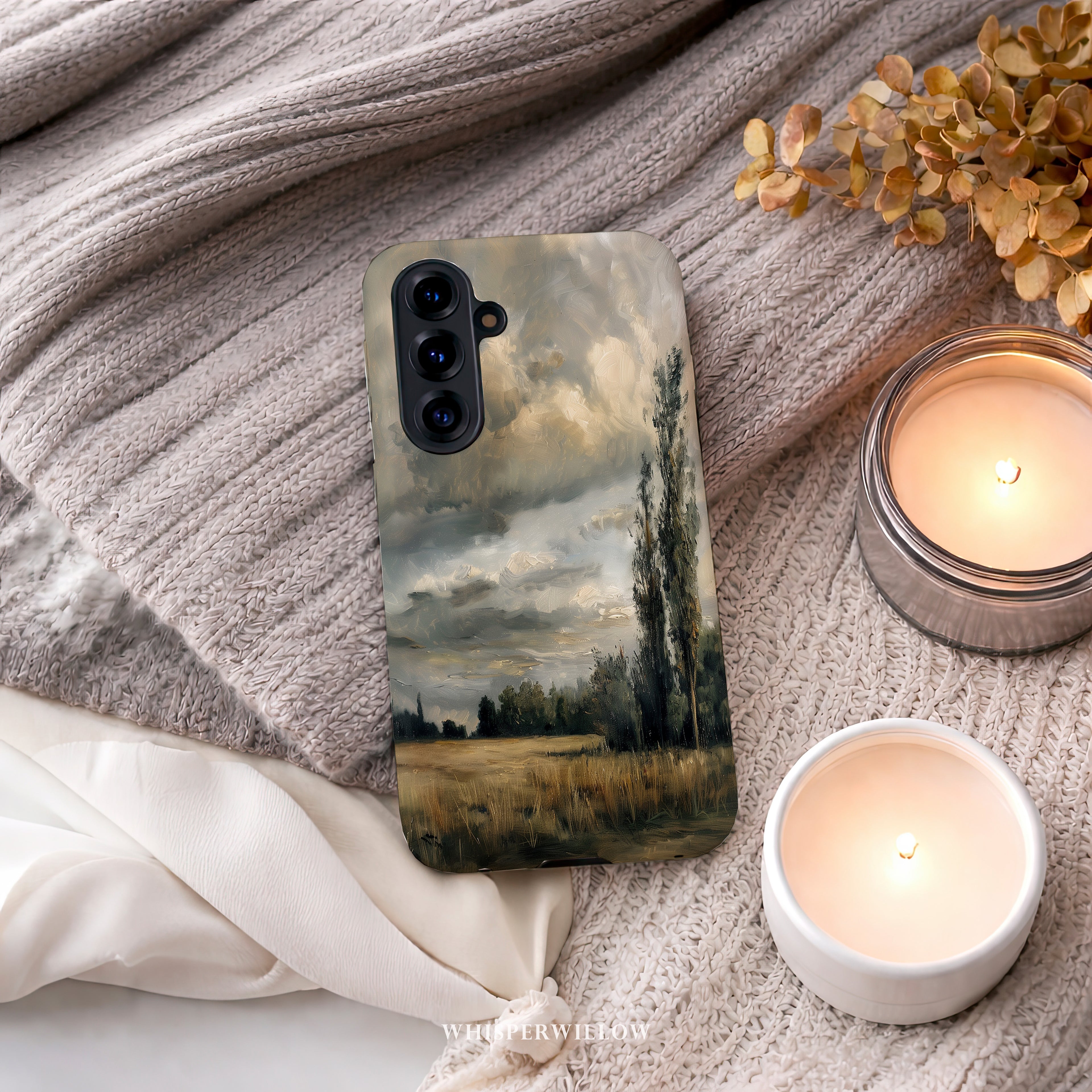 Moody Landscape Phone Case | Compatible with Samsung | Stormy Sky Nature Art Scenic Countryside Aesthetic Neutral Earthy