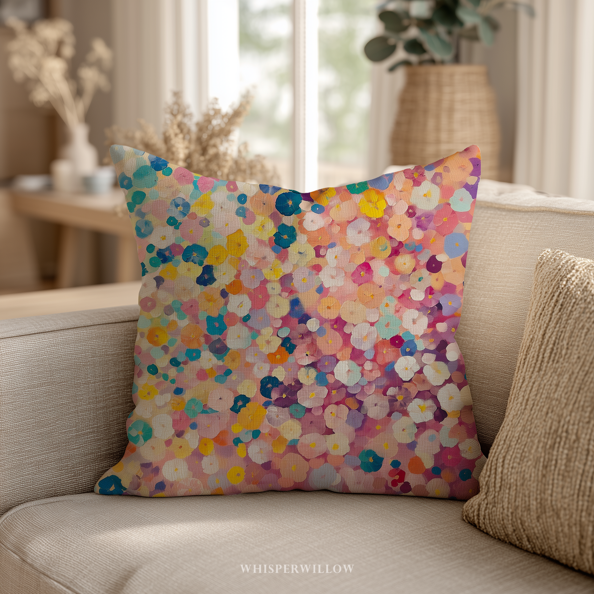Colorful Floral Abstract Pillow CASE ONLY | Pastel Flower Garden Cushion Decorative Spring Accent Gift