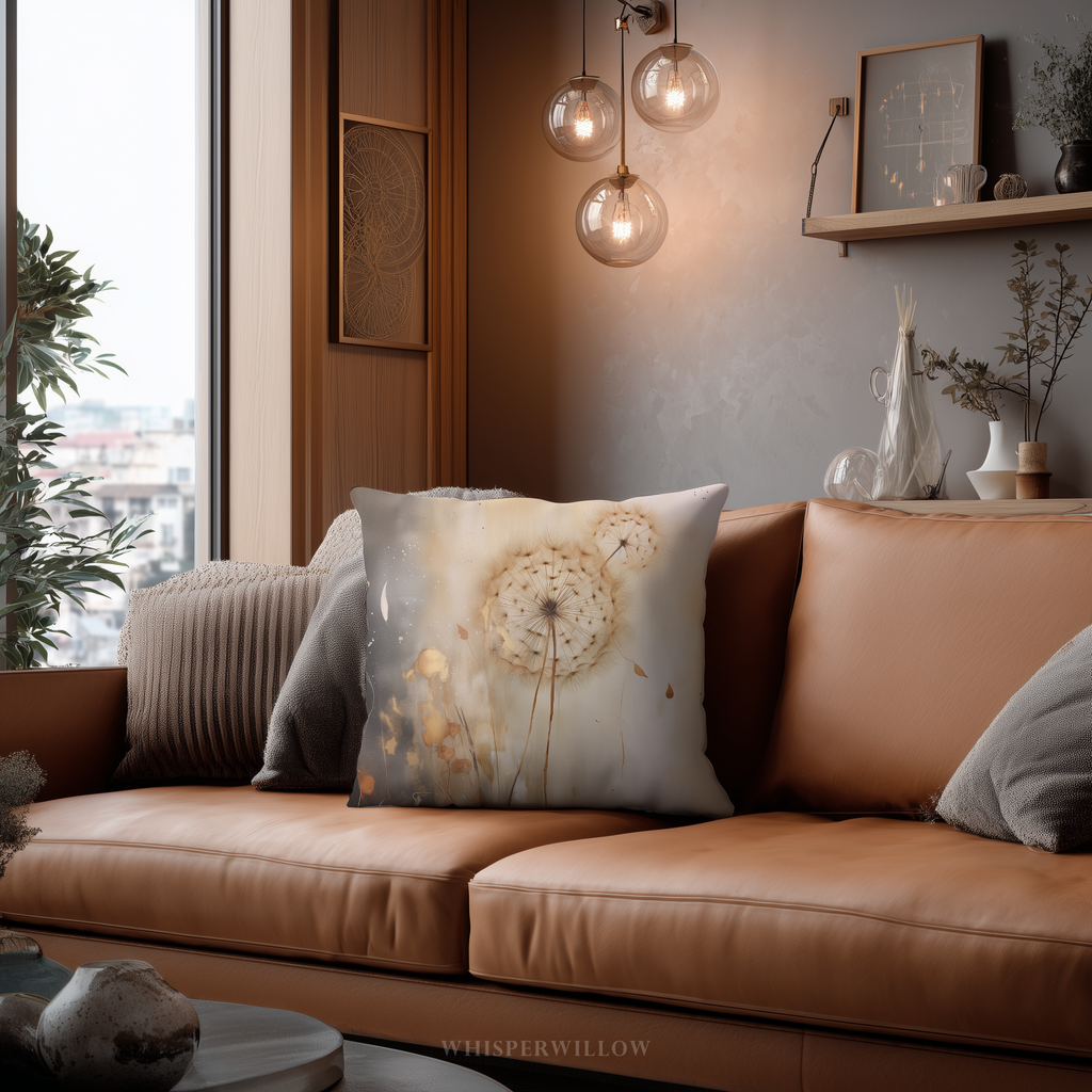 Neutrales Löwenzahn-Dekokissen – Stimmungsvolles florales Naturkissen