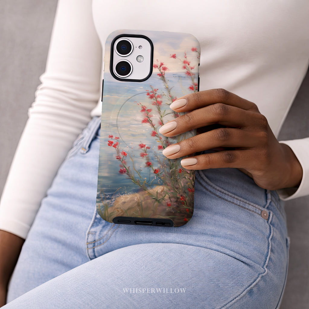Coastal Wildflower Phone Case | Floral Lake Art | Compatible with MagSafe, Aesthetic Nature Cute Artistic Spring Summer Gift
