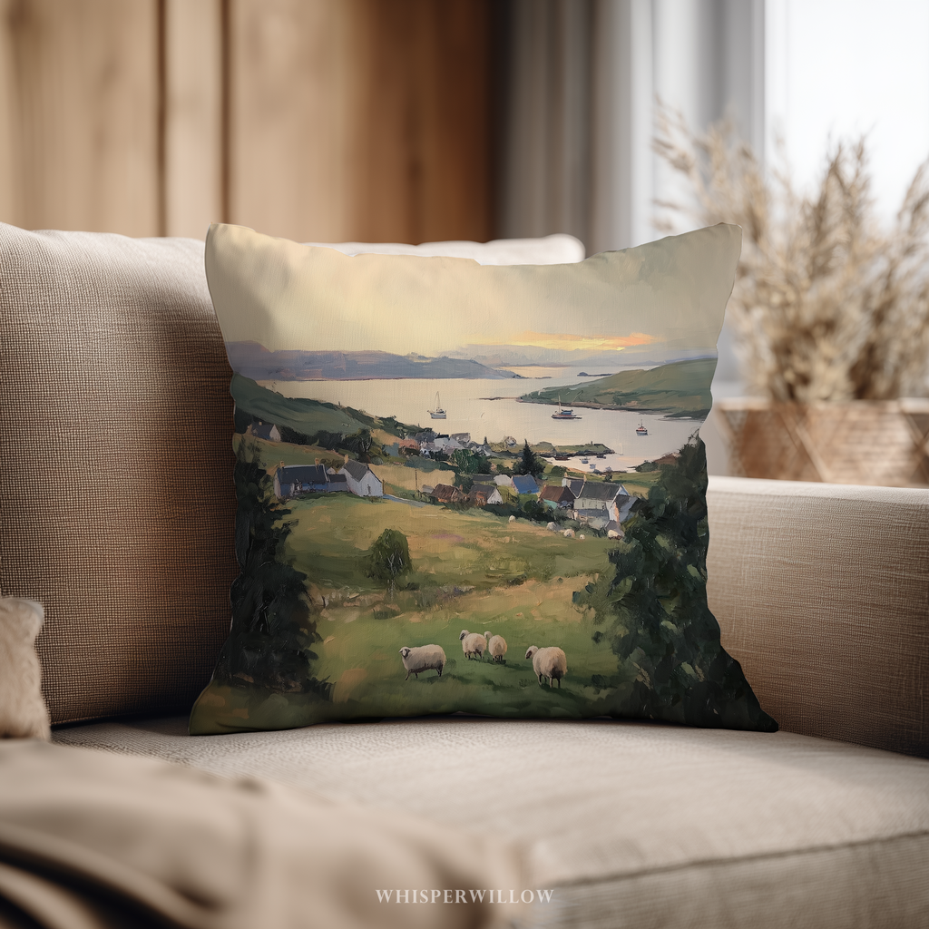 Dekokissen mit Küsten- und Landhausmotiv – Kissenbezug „Sheep Harbor Village“