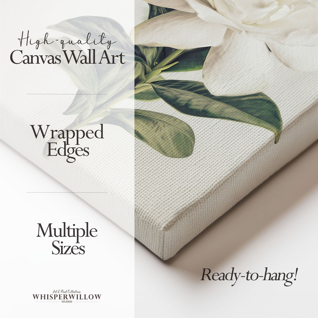 White Gardenia Canvas Wall Art - Elegant Vintage Botanical Floral Minimalist Print