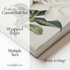White Gardenia Canvas Wall Art - Elegant Vintage Botanical Floral Minimalist Print