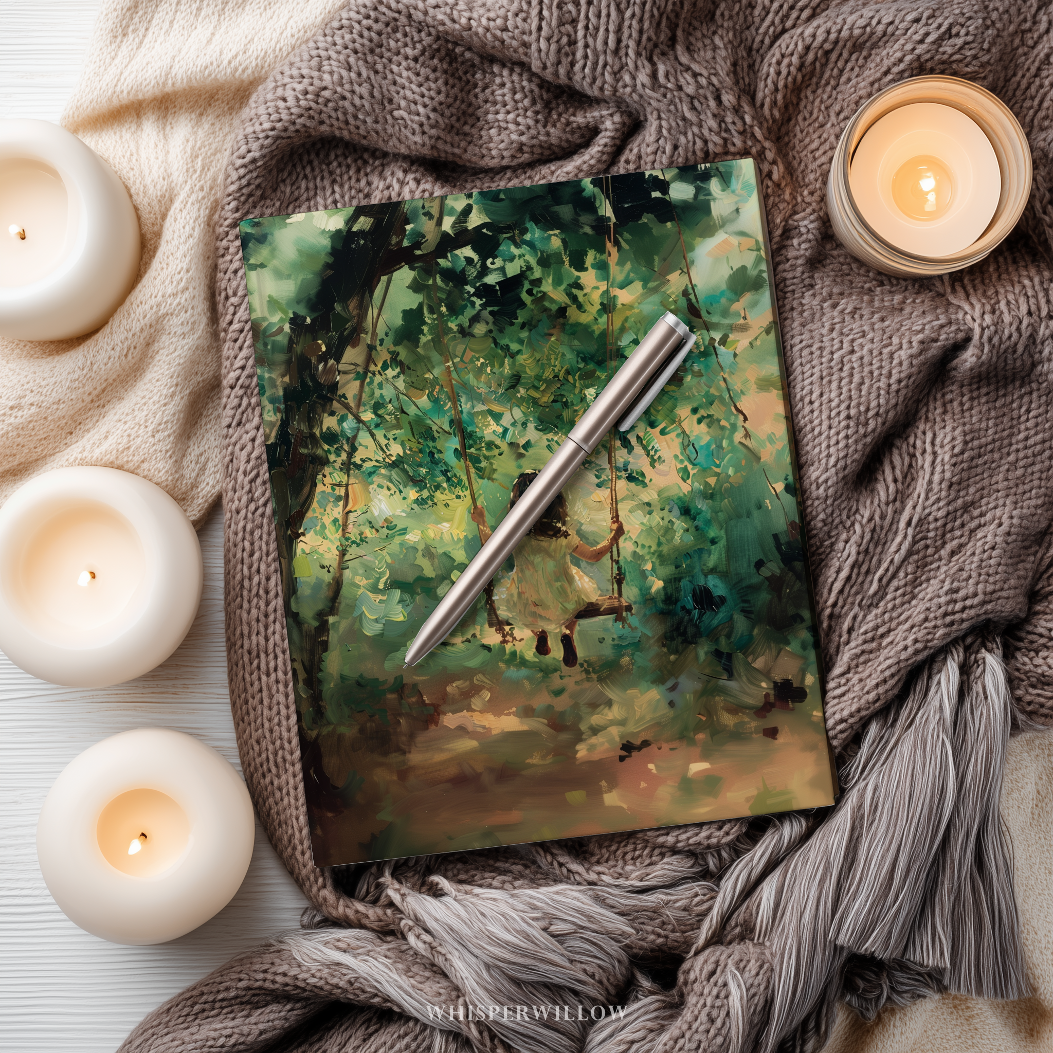 Whimsical Forest Swing Hardcover Journal - Girl Sunlit Woodland Nature Writer Notebook Gift