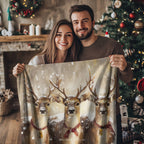 Winter Reindeer Trio Throw Blanket - Snowy Woodland Christmas Gift
