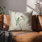Watercolor Bird Throw Pillow and Case - Blue Yellow Spring Branch Accent Cushion Nature Decor Gift