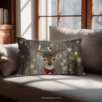 Weihnachtskissen mit Rentiermotiv – Festliches Kissen mit Vögeln und Stechpalme