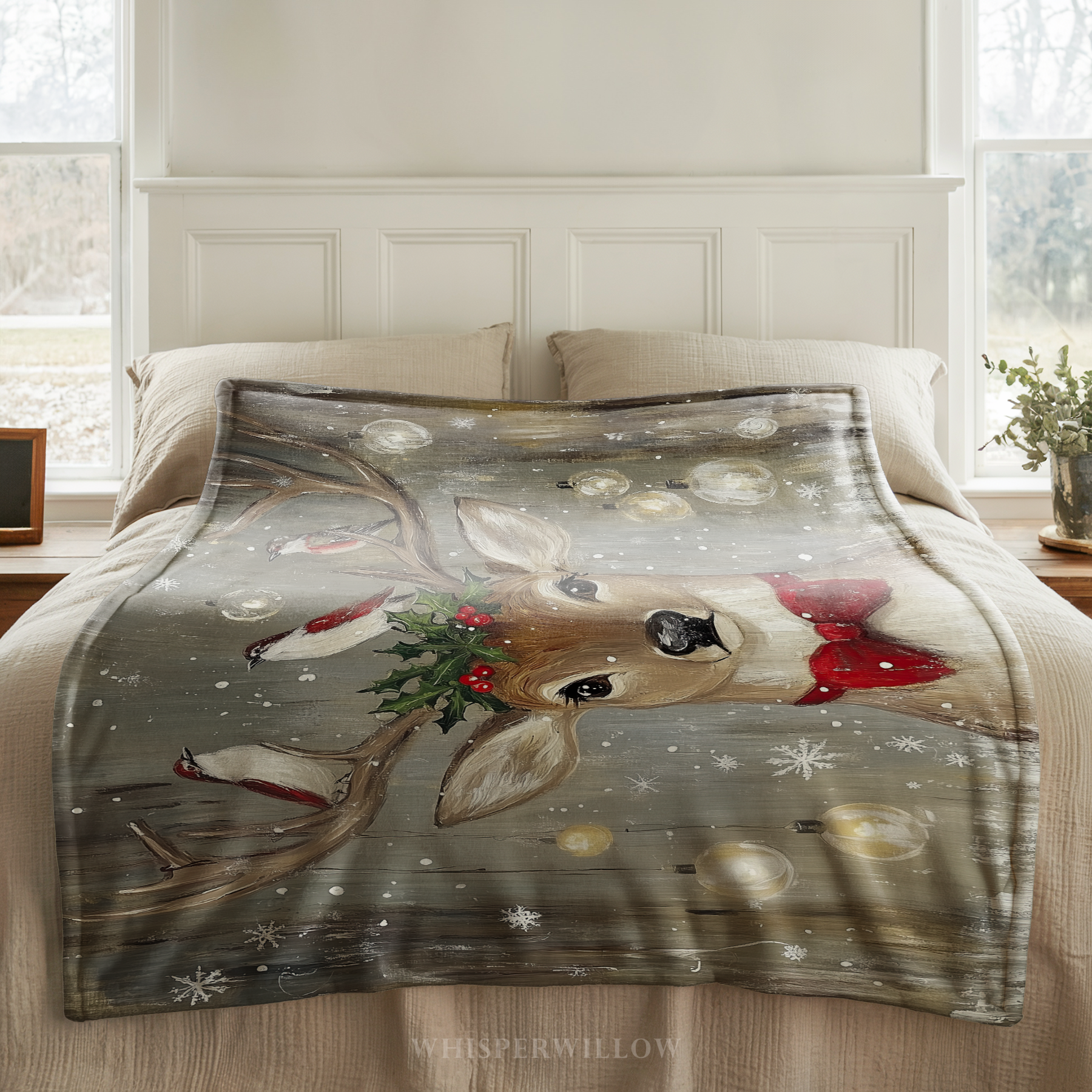 Christmas Deer Throw Blanket - Winter Holiday Reindeer Snow Gift