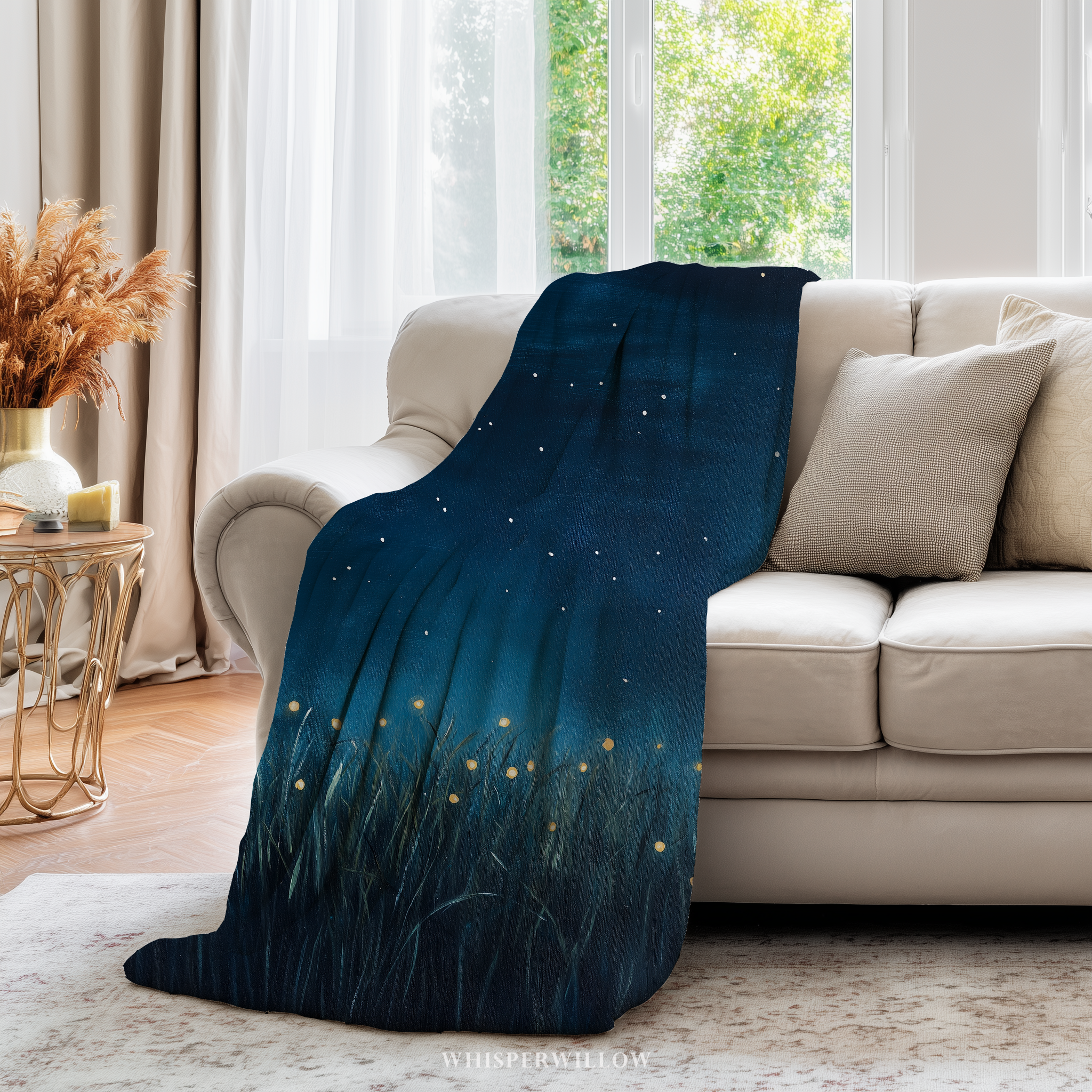 Firefly Meadow Throw Blanket - Starry Night Sky Summer Grass Gift