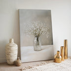 Leinwandbild mit Schleierkraut-Motiv | Neutraler Blumendruck | Beruhigende grau-weiße Dekoration