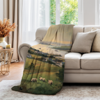 Pastoral Coastal Landscape Throw Blanket - Irish Countryside Sheep by WhisperWillow Studios Home Decor Gift