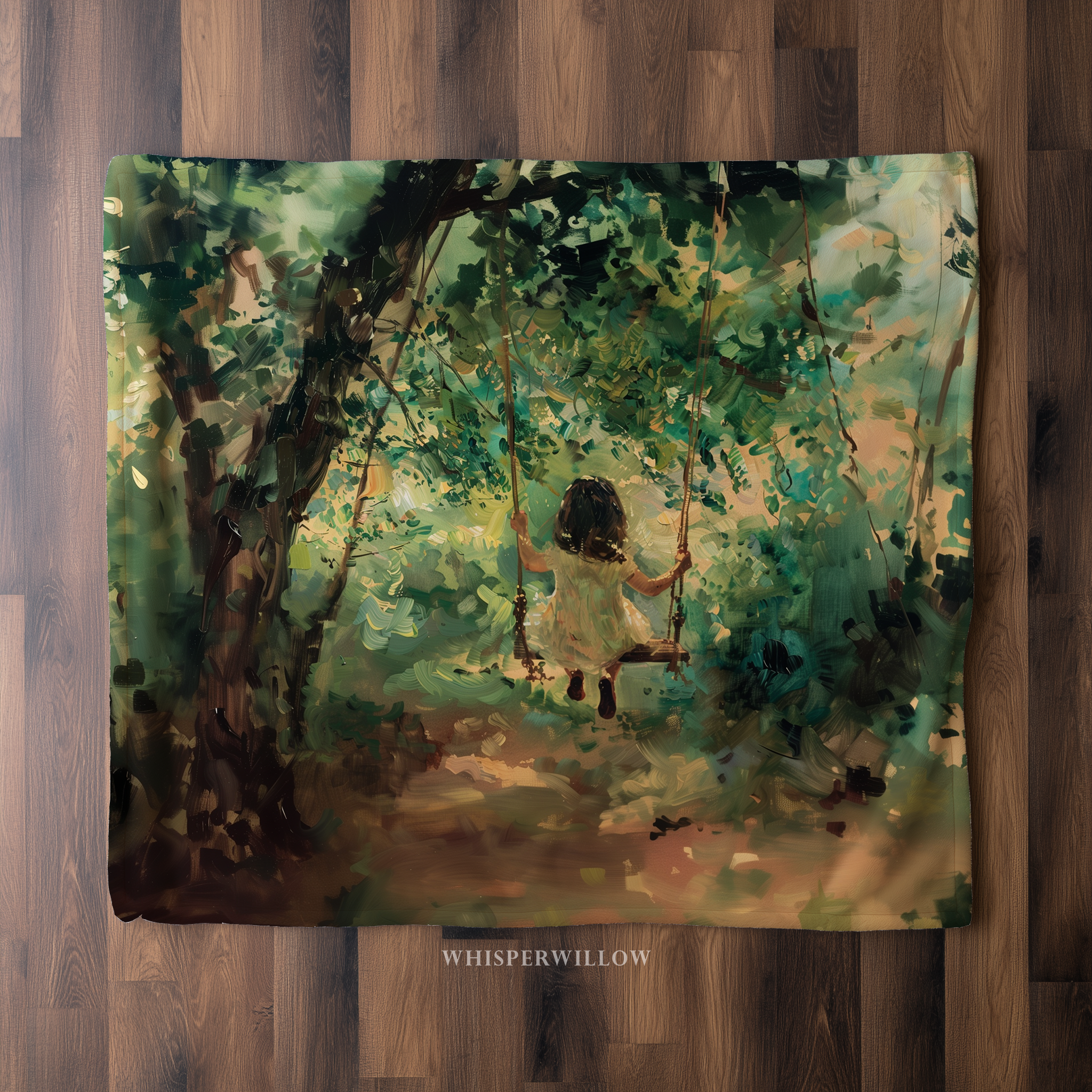 Enchanted Forest Throw Blanket - Swinging Child Whimsical Woodland Gift