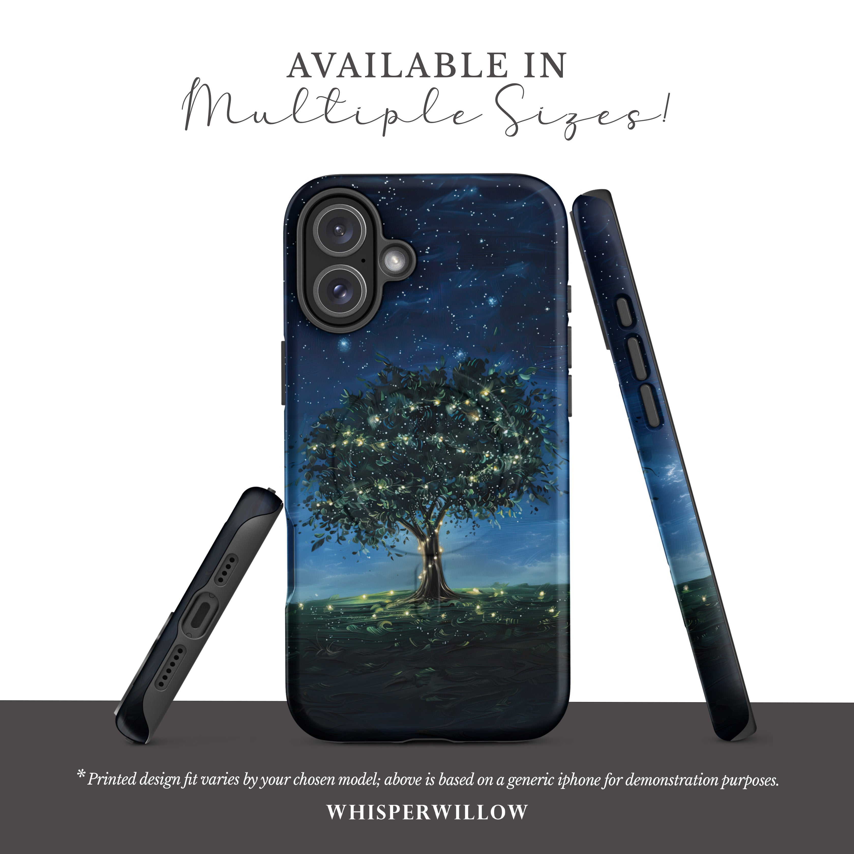 Mystical Tree Phone Case | Compatible with MagSafe Charging | Starry Night Sky Aesthetic | Glowing Nature Art | Celestial Fireflies