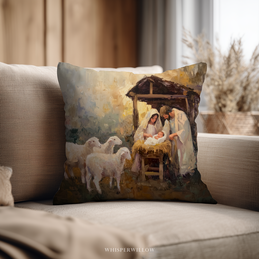Coussin décoratif Crèche - Coussin de Noël Sainte Famille