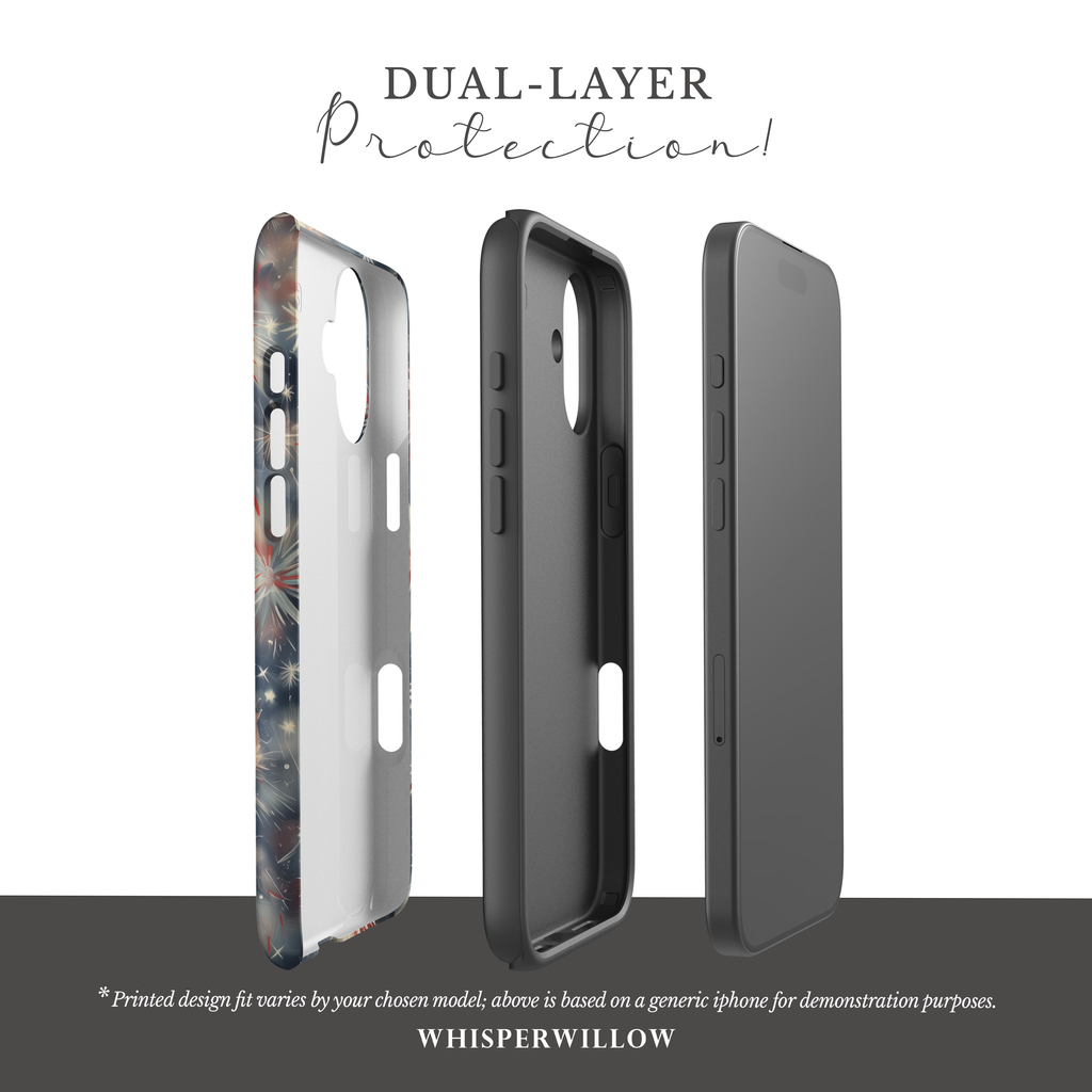 Abstract Fireworks Phone Case | Compatible with iPhone | Patriotic Red White Blue Starburst Cover