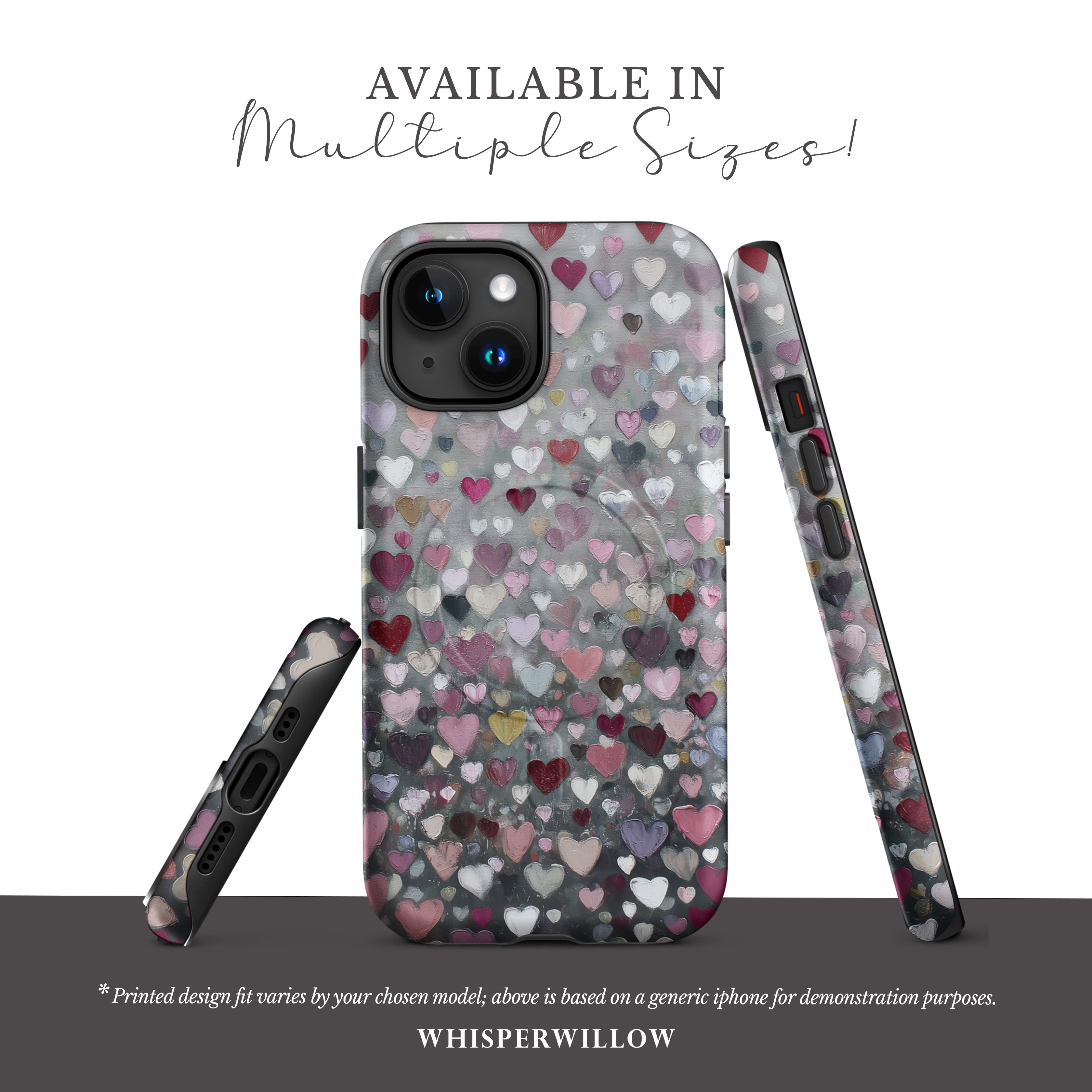 Romantic Heart Pattern Magnetic Case | Compatible with iPhone | Pink Red Grey Love Cover